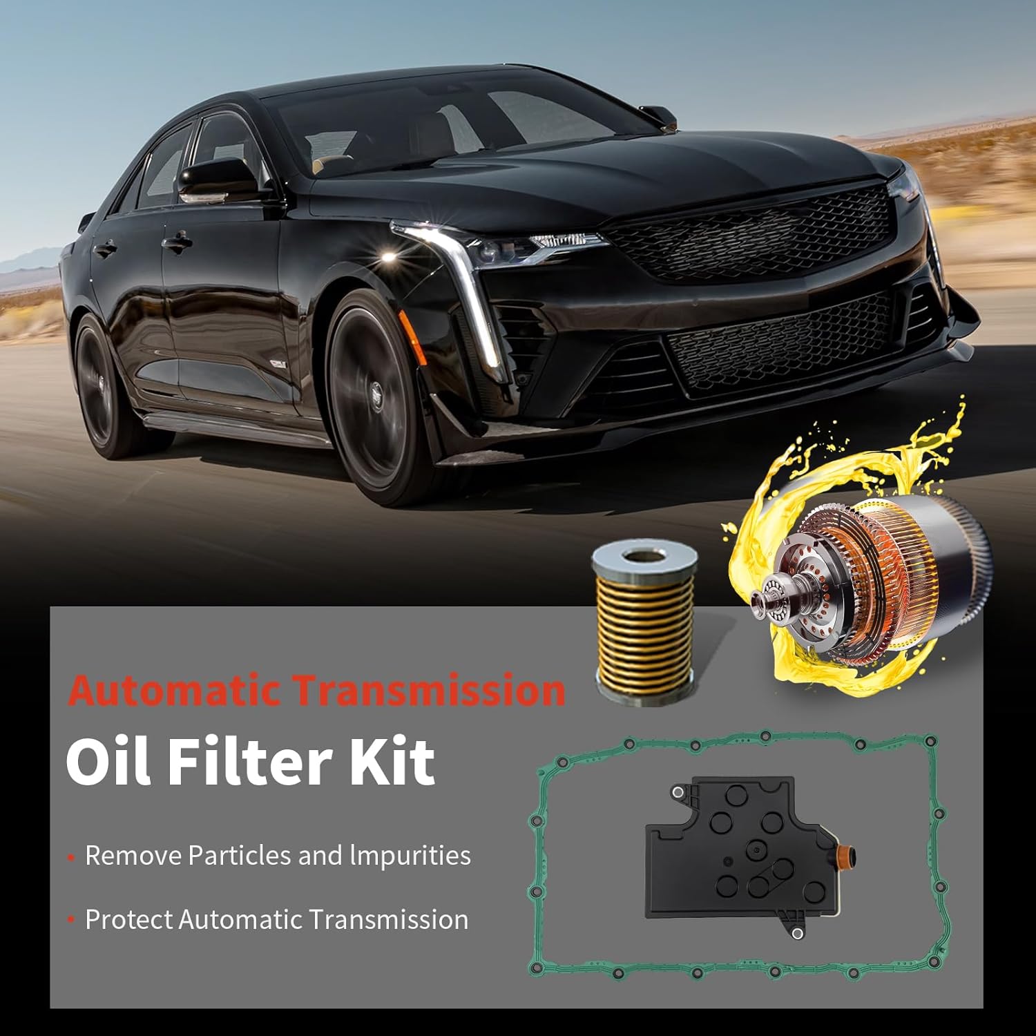 Transmission Filter & Gasket Kit Fits Cadillac CT4 CT5 CT6 Escalade, Chevrolet Camaro Silverado 1500 Suburban Tahoe, GMC Sierra 1500 Yukon — Replaces 24294355 & 24297886, OEM Metal Support, ACM Rubber