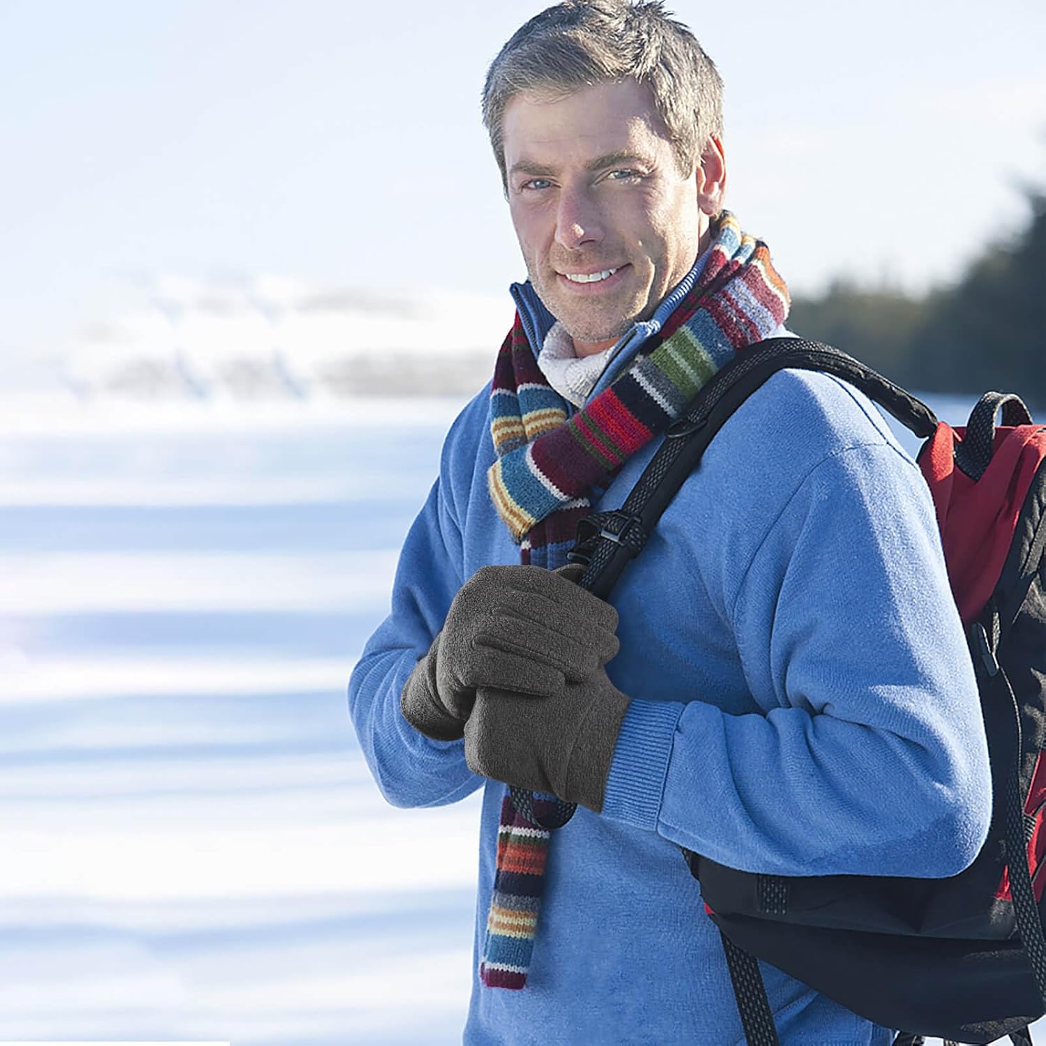 OZERO Winter Gloves Men Women: Touchscreen Thermal Polar Fleece Warm Glove for Running Driving Bike Cycling Black/Blue/Gray - Image 6