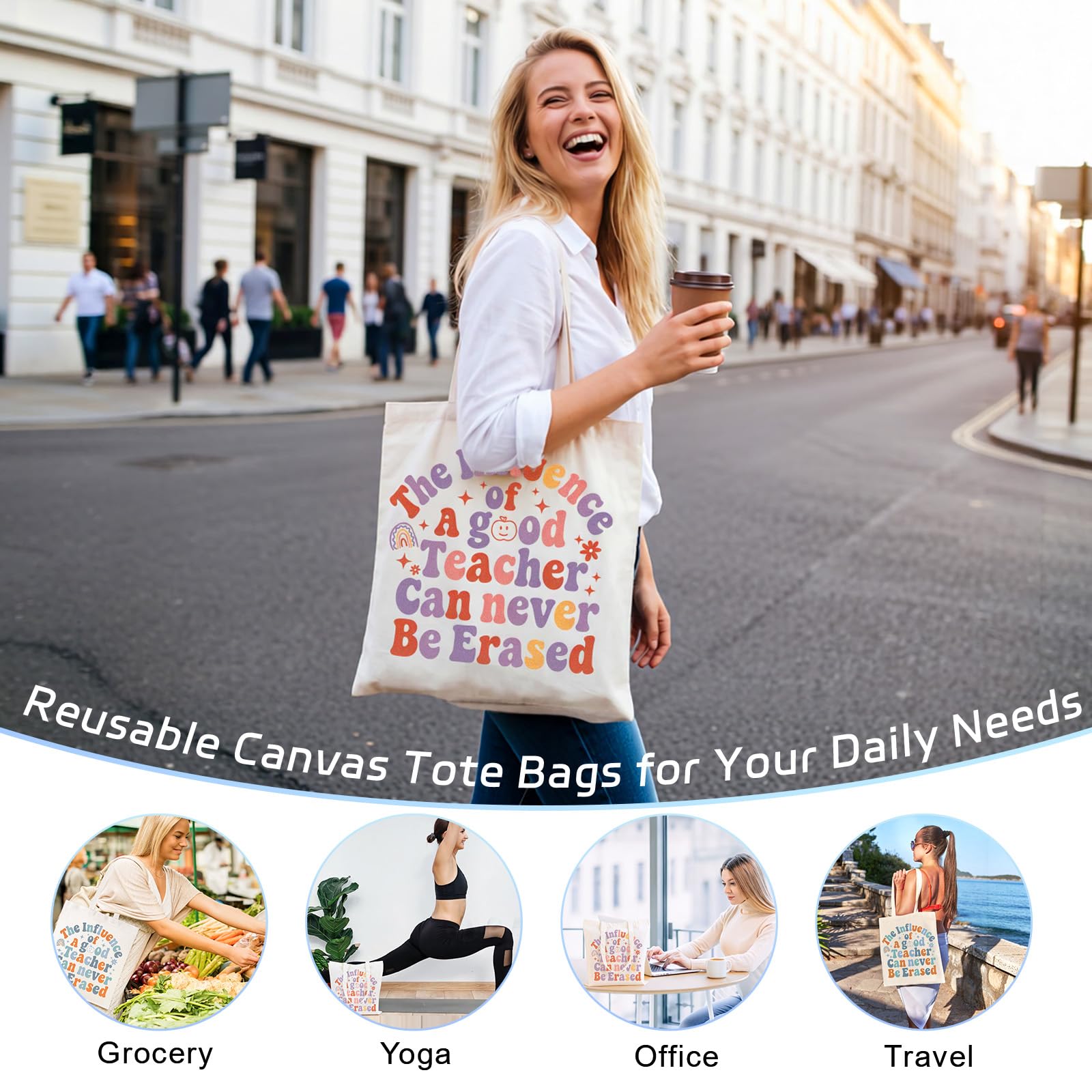 TYL&TYS Teacher Appreciation Gifts Bags for Women, 3 Pack Teacher Tote Bags Reusable Canvas Bag Graduation Thanksgiving Birthday Gift