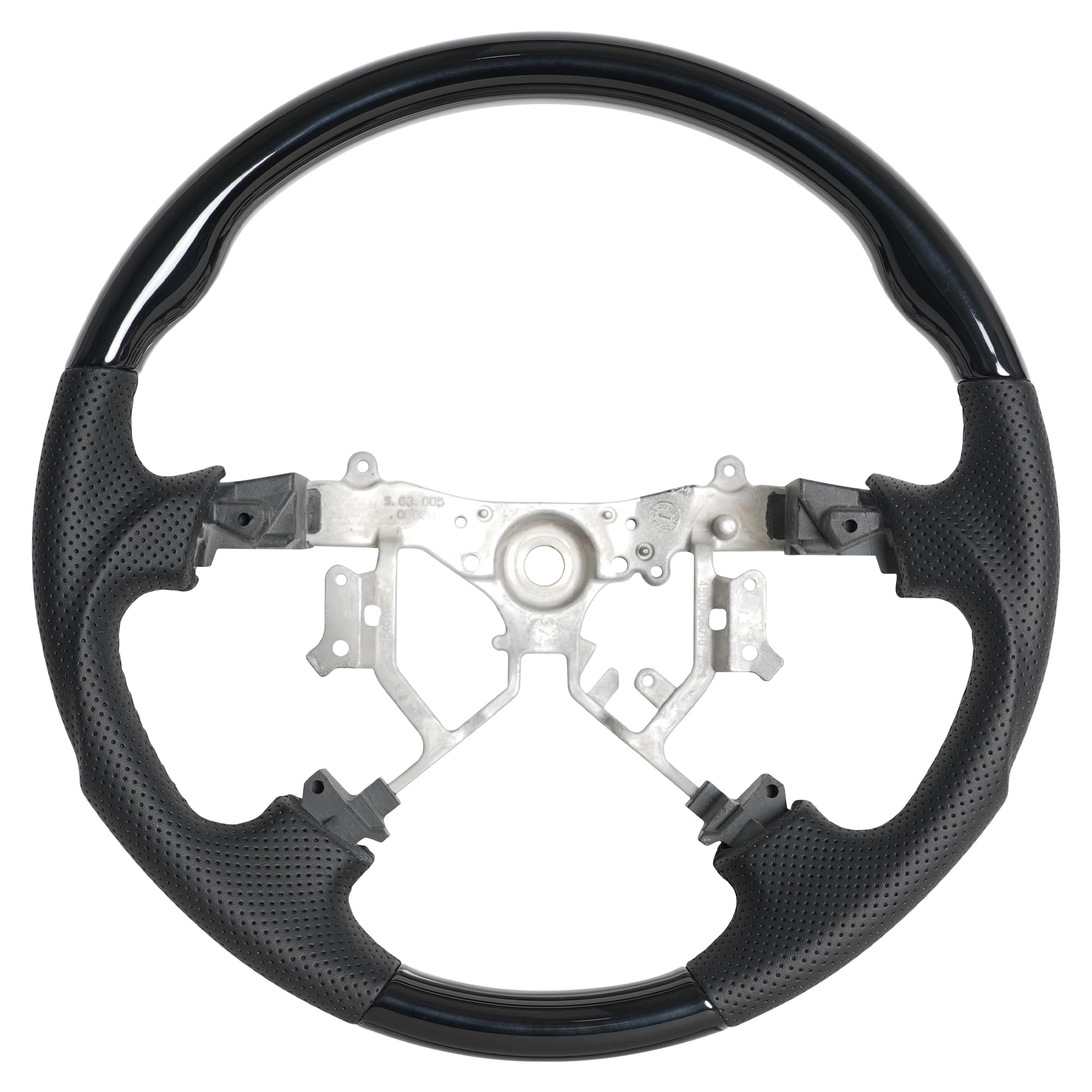 Steering wheel for Toyota 4Runner 2003-2009 Tundra 2003-2006 Tacoma 2005-2011 Sequoia 2003-2007 Prado 2002-2009 Piano Black Nappa Perforated Leather Round-Bottom Steering Wheel