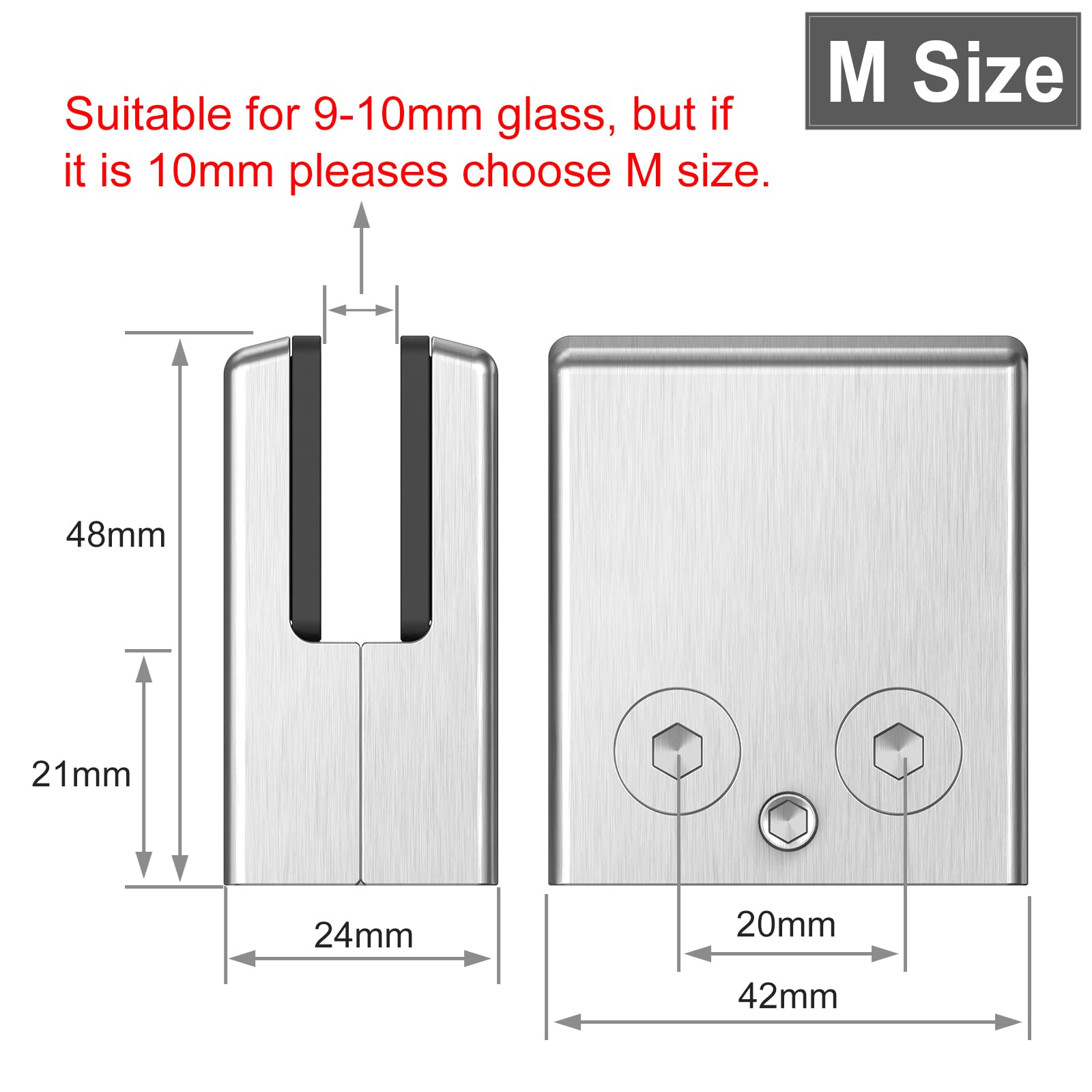 Proster Abrazaderas de Cristal 8PCS Clips de Vidro Cuadrado Acero Inoxidable 304 Glass Clamp Abrazaderas para Barandilla Estante Pasamano-Satinado 9/10mm