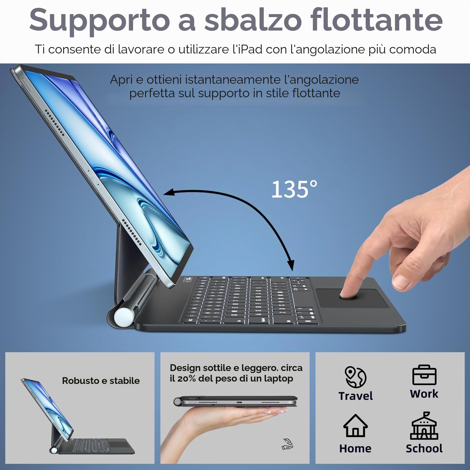 TECHGEAR Custodia per tastiera per Apple iPad Air 13" 2025/2024, supporto magnetico galleggiante, trackpad multi-touch di precisione, retroilluminazione a 7 colori, QWERTY, per iPad Pro 12,9" 2018