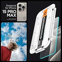 Vista 2 de Spigen Protector de pantalla de vidrio templado [GlasTR EZ FIT] diseñado para iPhone 15 Pro Max [compatible con fundas], paquete de 2
