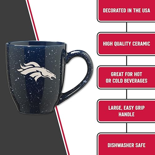 Miniatura 381 de Rico Industries, NFL Football - Taza de café de 16 oz de cerámica moteada, grabada con láser y de color de los equipos de fútbol americano de la NFL