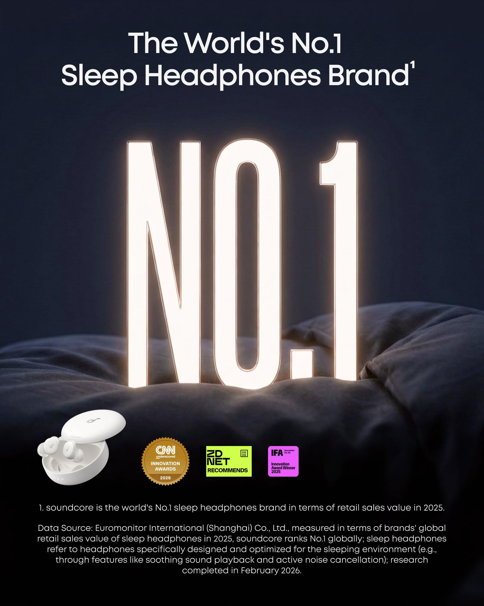 Soundcore Écouteurs de Sommeil Sleep A30 by Anker, réduction Active du Bruit, système adaptatif de Suppression des ronflements, Son cérébral généré par IA, 45 h d'autonomie
