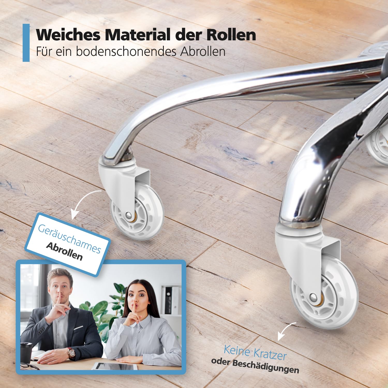 Bürostuhl Rollen 5er Set – Leise & Kratzfrei