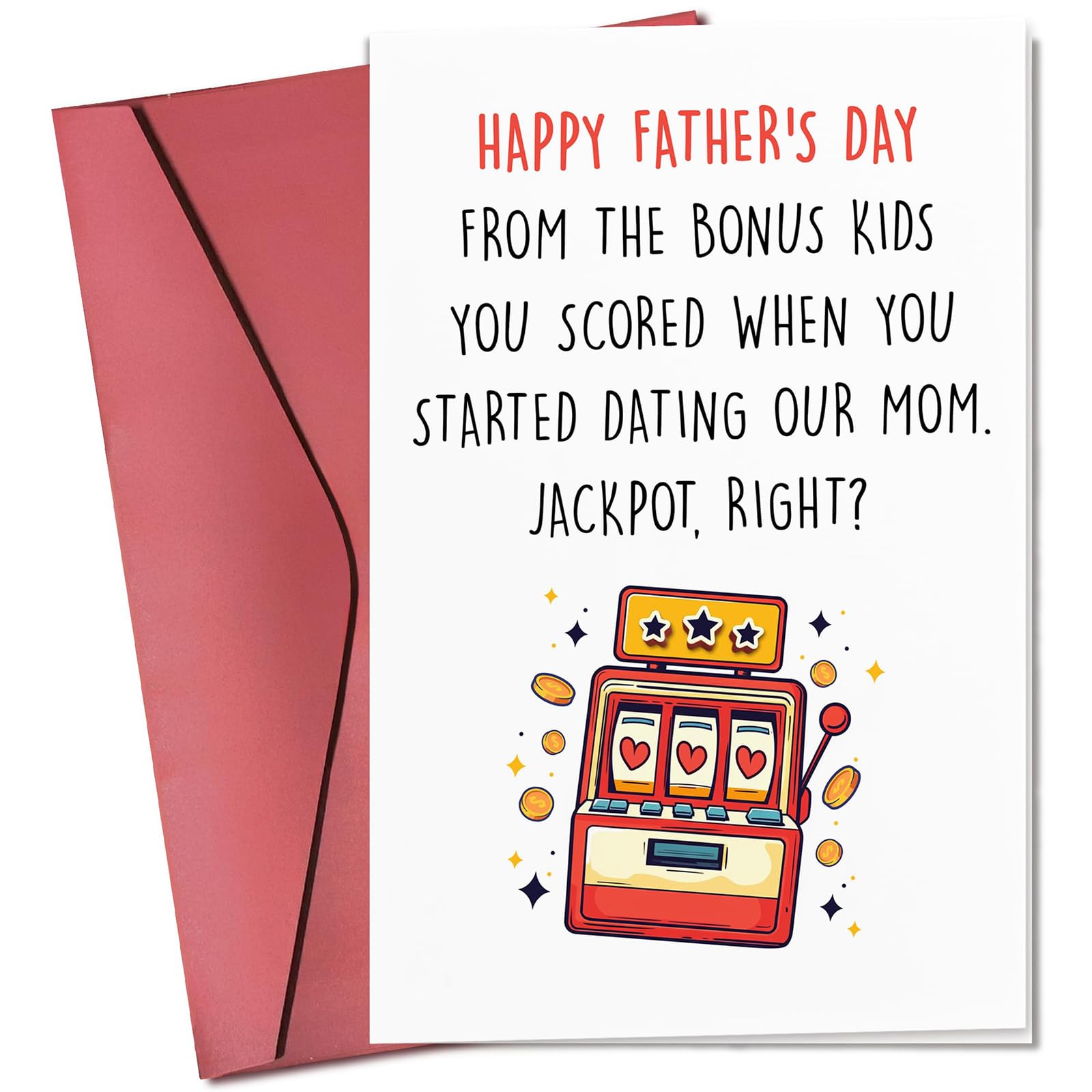 Step Dad Fathers Day Funny Gifts Card From Step Son Or Daughter Best Father'S Day Card “You Scored when You started dating our Mom… Jackpot, Right?” Including The Envelope Card's 18x12cm