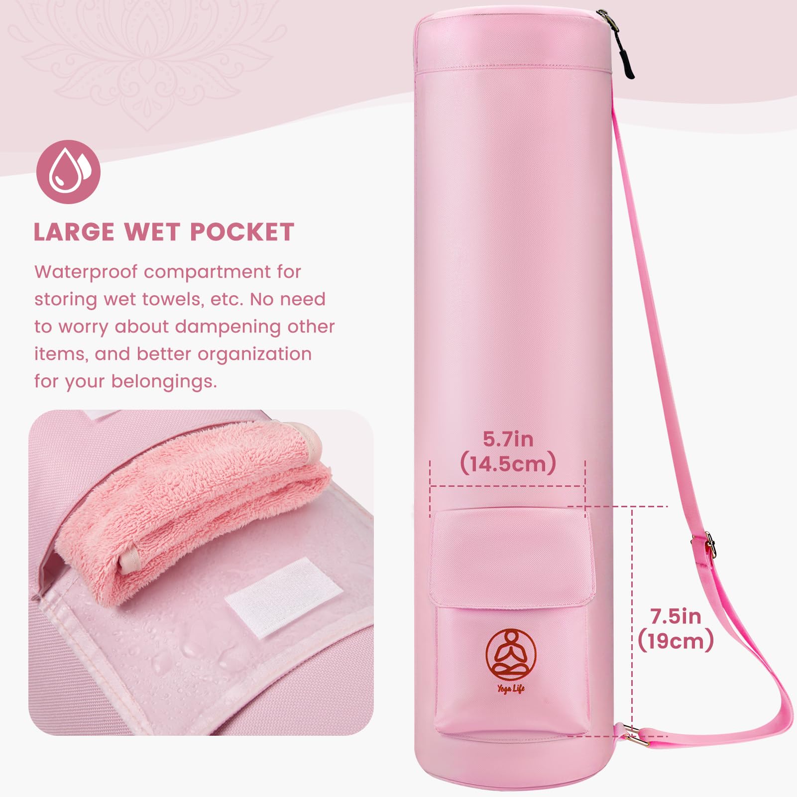 Gonex Yoga Mat Bag, Full-Zip Exercise Yoga Mat Carry Bag Durable Waterproof Oxford Cloth with Wet Pocket Zipper Pocket - Image 2