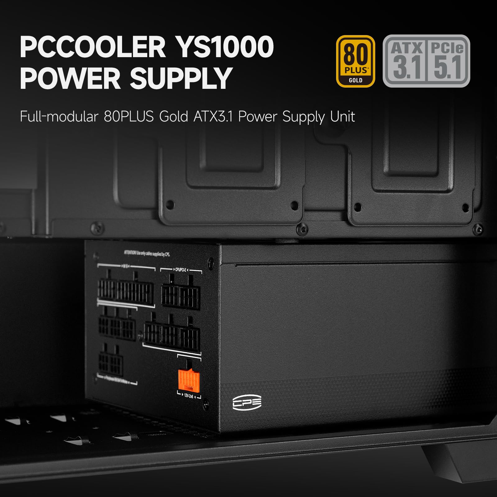 PCCOOLER CPS YS1000 Alimentatore, 1000W 80 Plus Gold alimentatore da gioco PCIe 5.1 e ATX 3.1 completamente modulare certificato, ampia compatibilità, condensatori elettrolitici Full Japan, 1000 W