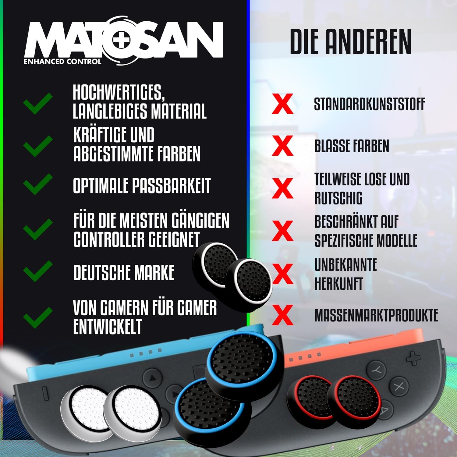 MatoSan Thumbstick Grip Caps for Switch 2– Silicone Joystick Covers Compatible with Switch 2 Controllers – Ergonomic Non-Slip Thumb Grips for Precise Control (Version 1) - Image 7