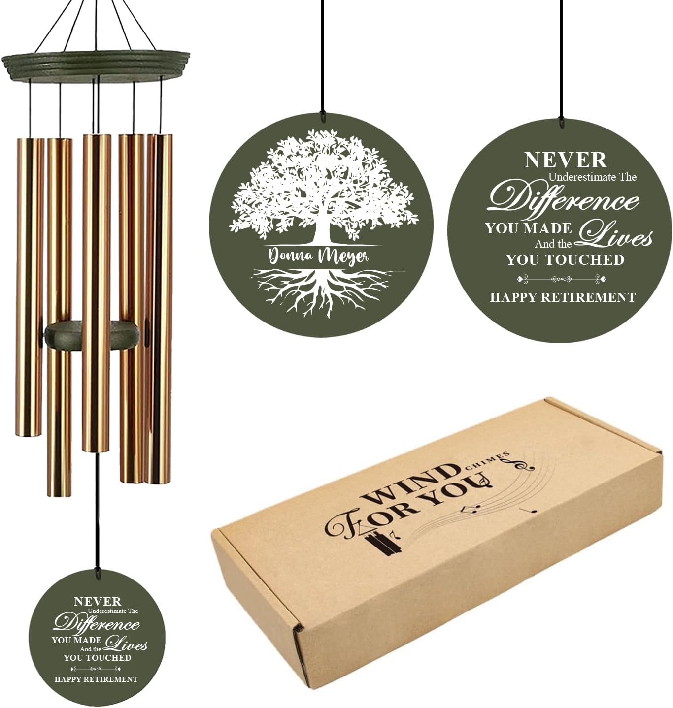 Astarin Personalized Retirement Wind Chimes, Tree of Life Outside 36" Large Wind Chimes for Women, 2024 Happy Retirement Gifts for Nurse Coworker Teacher