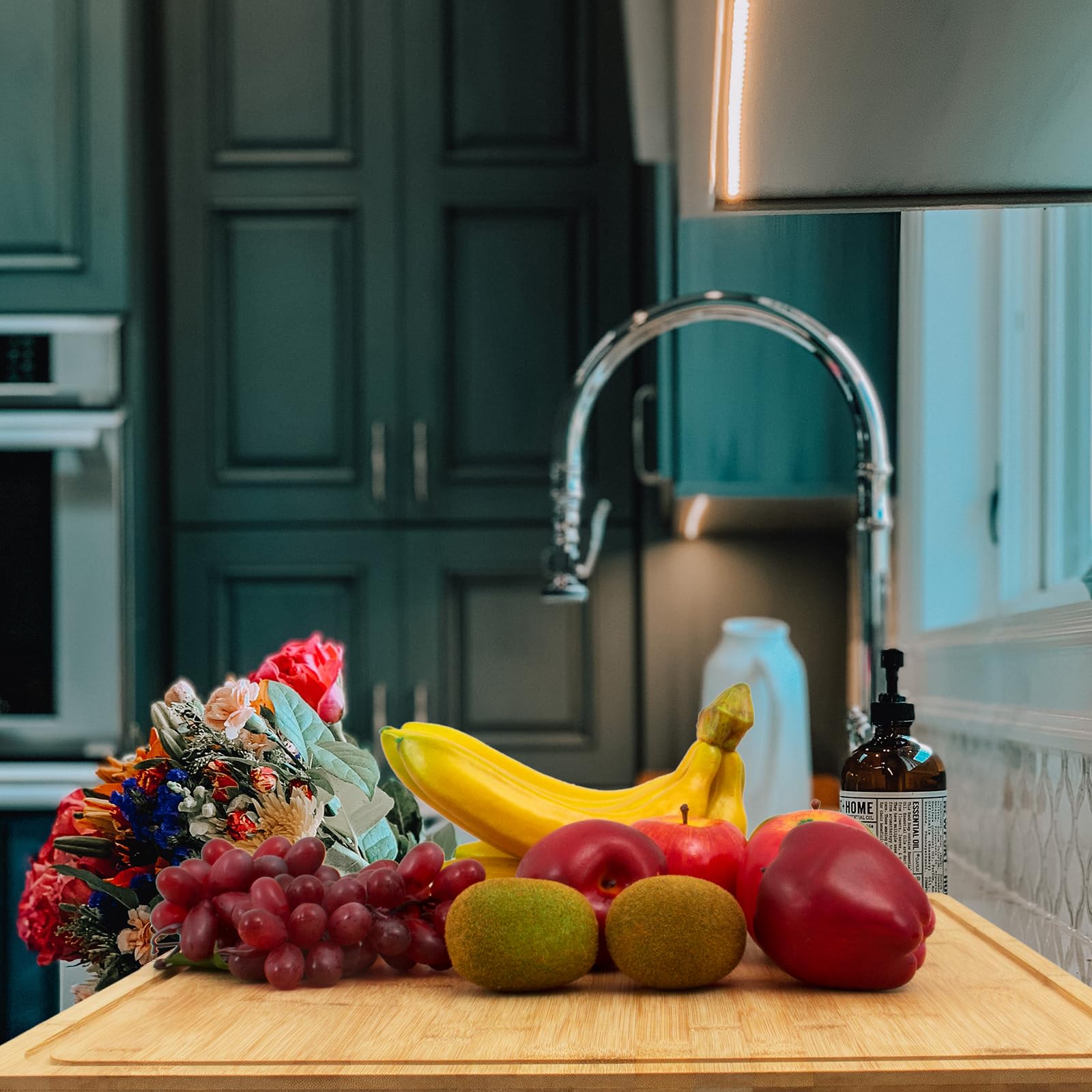 25.5 x 19 Inch Bamboo Cutting Boards for Kitchen, Large Cutting Board 1.5 Inch Thick, Butcher Block Chopping Board Carving Board with Inner Handle Juice Groove for Turkey Meat Vegetables Cheese Fruit