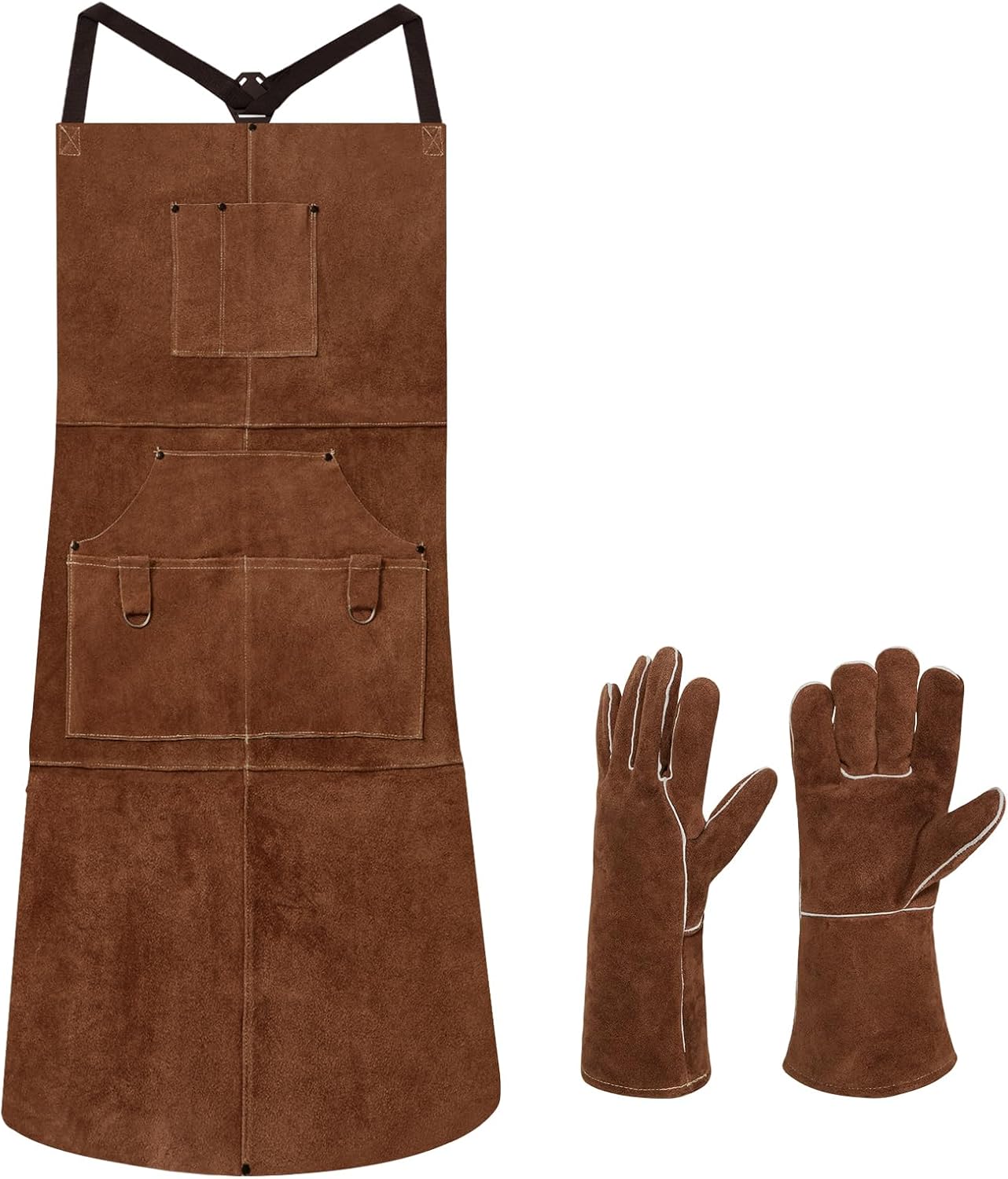 eletecpro Heavy Duty Leather Welding Apron Genuine Cowhide Flame & Heat Resistant Adjustable 42Lx24W with 6 Tool Pockets and Gloves for Mechanic, BBQ, Woodworking, Gardening, Men & Women Gift, Brown eletecpro Heavy Duty Leather Welding Apron Genuine Cowhide Flame & Heat Resistant Adjustable 42Lx24W with 6 Tool Pockets and Gloves for Mechanic, BBQ, Woodworking, Gardening, Men & Women Gift, Brown