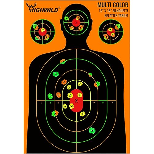 Highwild Silhouette Splatter Paper Targets - Splash Effect of Multiple Colors - 12 x18 Inch