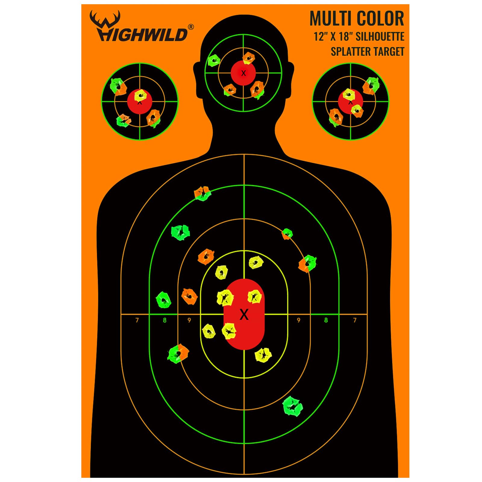 Highwild Silhouette Splatter Paper Targets - Splash Effect of Multiple Colors - 12 x18 Inch