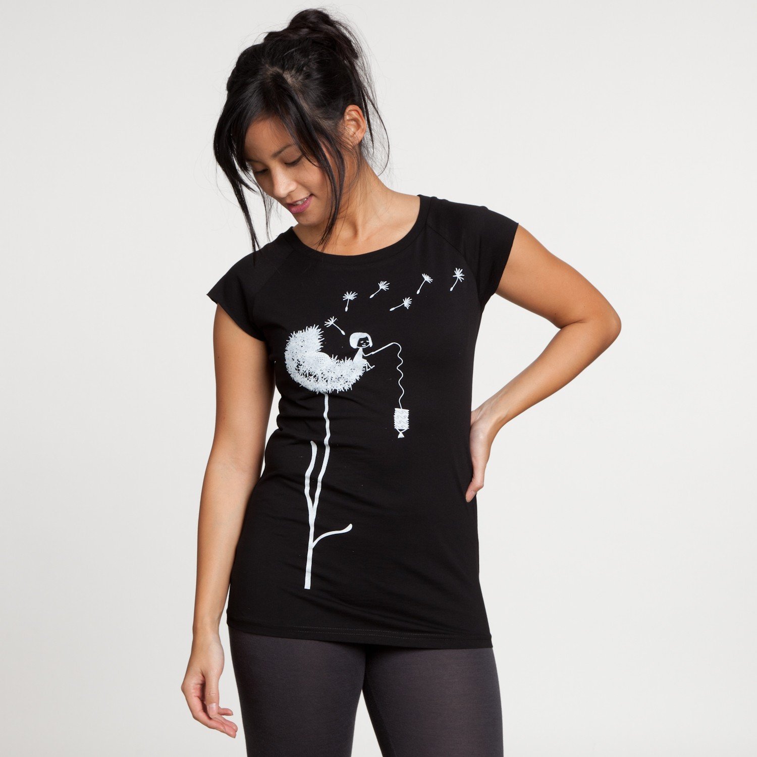FellHerz Camiseta para mujer de diente de león, color negro, ecológica, justa y vegana, Negro , XL