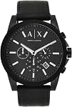 A|X ARMANI EXCHANGE Chronograph Acier inoxydable noir & Montre bracelet en cuir noir (Modèle: A.X2098) pour homme