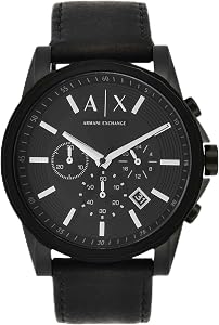 A｜X ARMANI EXCHANGE Men's Chronograph Black Stainless Steel & Black Leather Band Watch (Model: A|X2098)