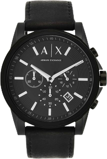 A|X ARMANI EXCHANGE Chronograph Acier inoxydable noir & Montre bracelet en cuir noir (Modèle: A.X2098) pour homme
