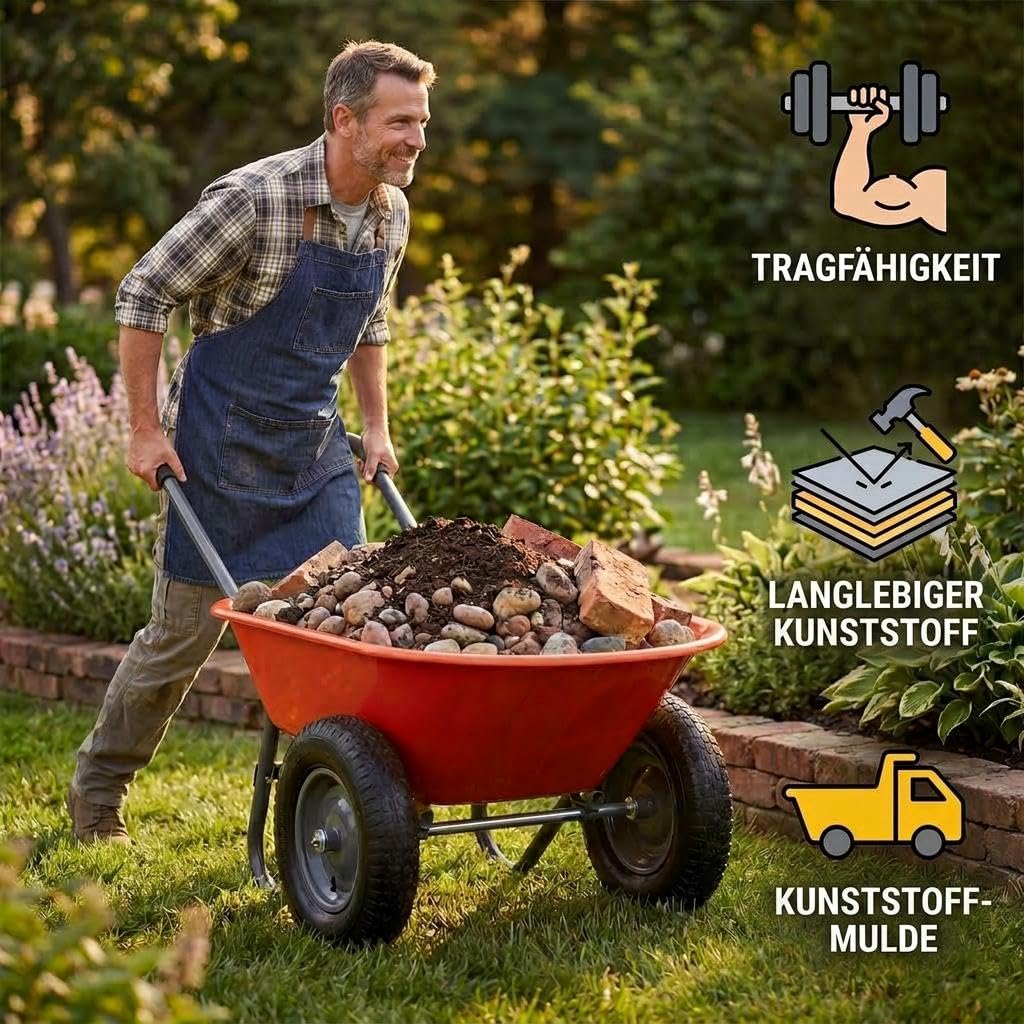 2-Rad Schubkarre mit Kippfunktion bis 272 kg, Gartenkarre mit 2 Lufträdern