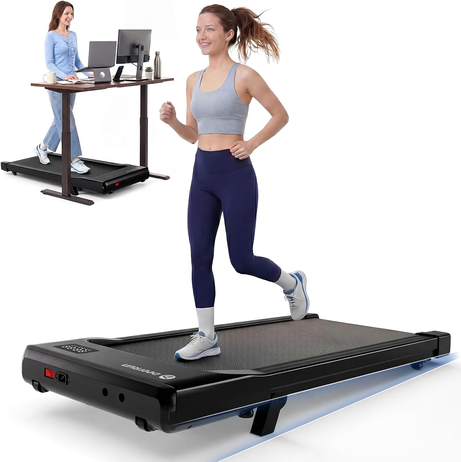DeerRun Walking Pad Under Desk Treadmill with Incline, Quiet & Space-Saving Design for Home Office, 300 lbs Capacity, 0.6-3.8 MPH, App & Remote Control