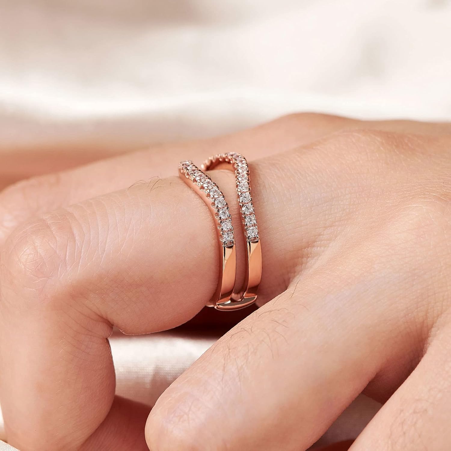 Ring Enhancers Cubic Zirconia Curved Wedding Band for Women Guard Engagement Ring Sterling Silver/Rose Gold/Yellow Gold Size 5-10 - Image 4