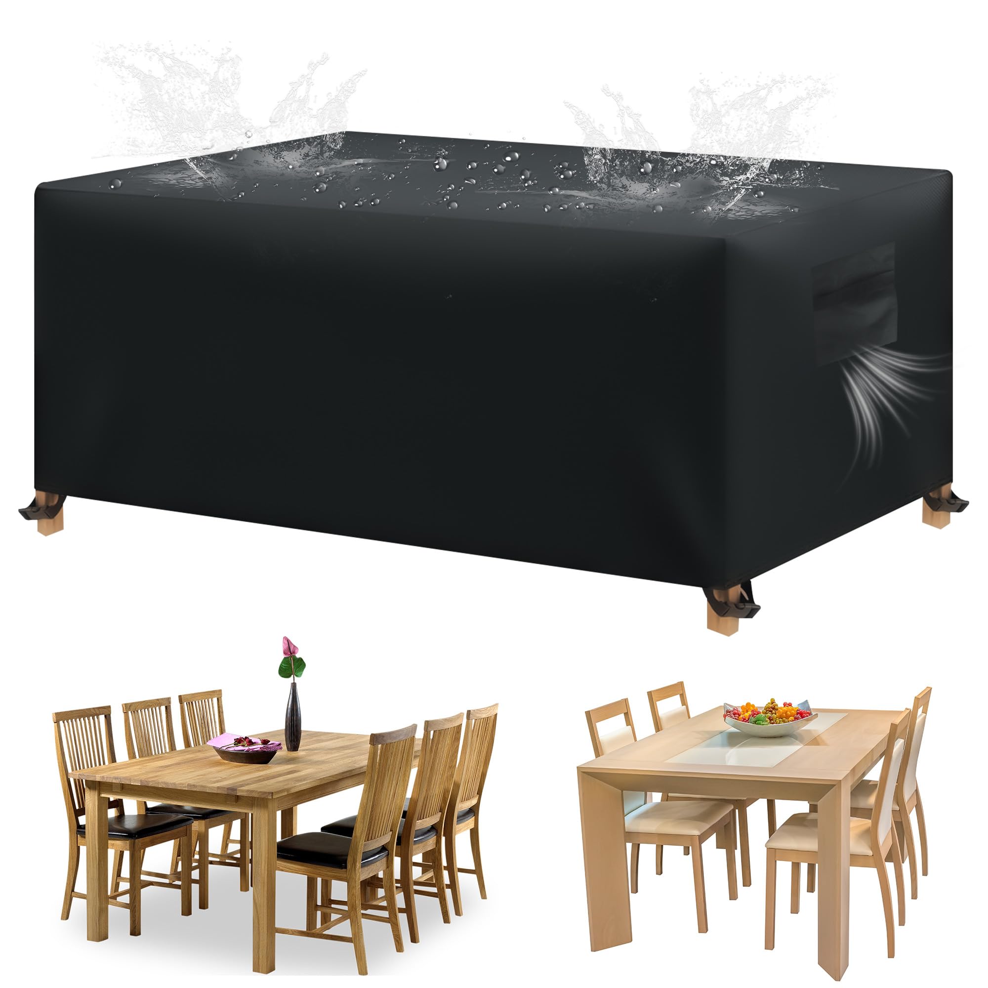 Funda para Muebles de Jardín Exterior, 180x120x74cm Funda Mesa Exterior, 420D Oxford Fundas Terraza con Salidas de Aire, Anti-UV, Rectangular Cubre Mueble Jardin para Mesas Sillas Sofás Mobiliario