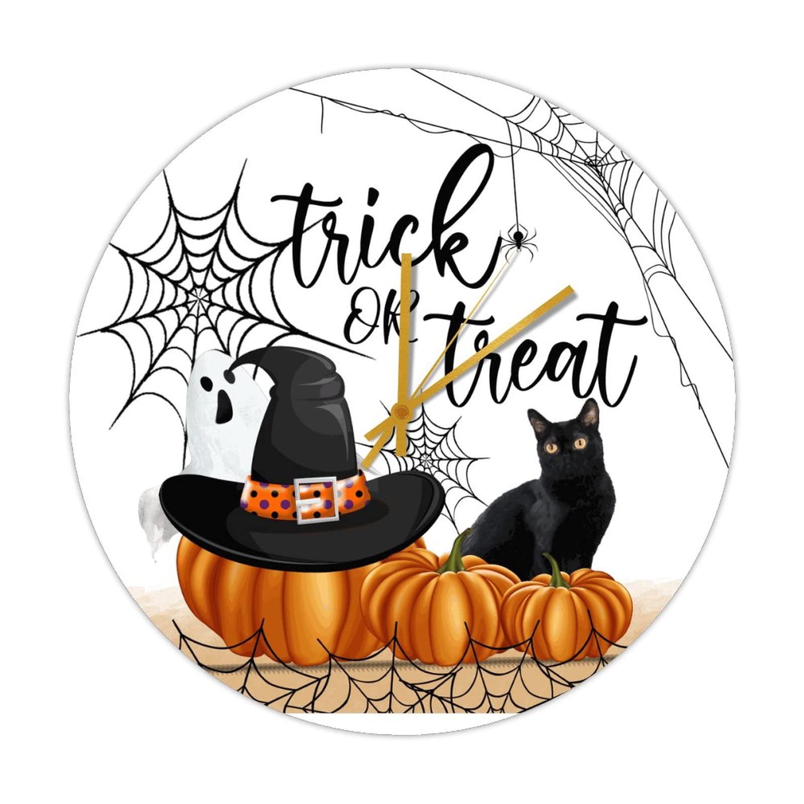 Horloge vintage rétro à quartz Halloween en bois avec citrouilles et fantômes