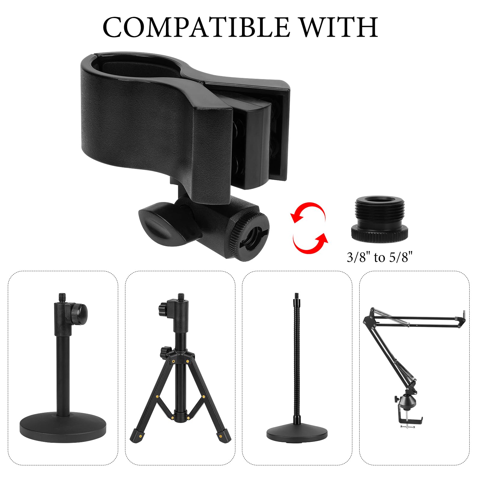 Geekria for Creators Universal Microphone Clip Holder, Adjustable Mic Mount with 5/8" Male to 3/8" Female Screw Adapter - Image 3