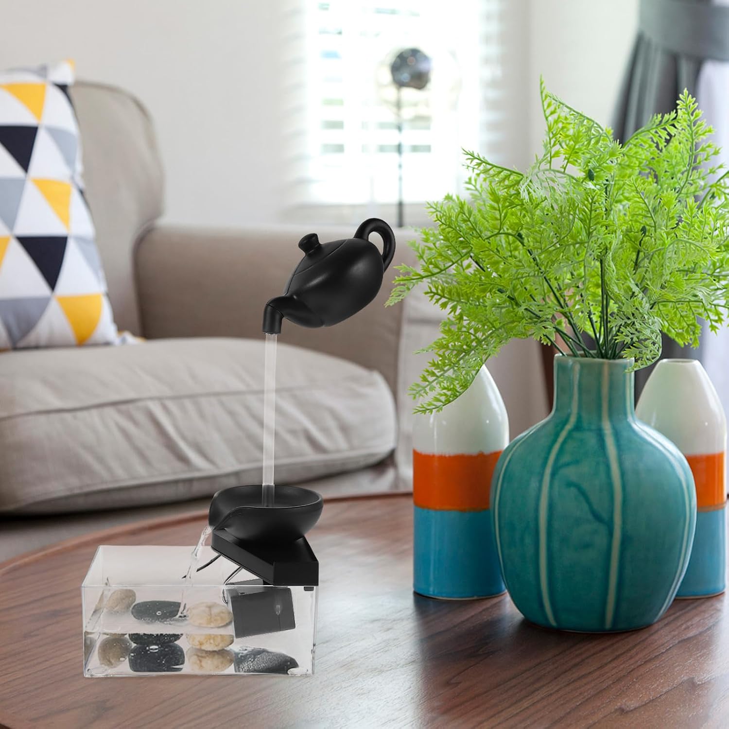 Floating Teapot Tabletop Fountain with Motor Plastic Ps Desktop Decor | Bedroom Desk Accent, Soothing Visuals, Dynamic Centerpiece, Small River Machine