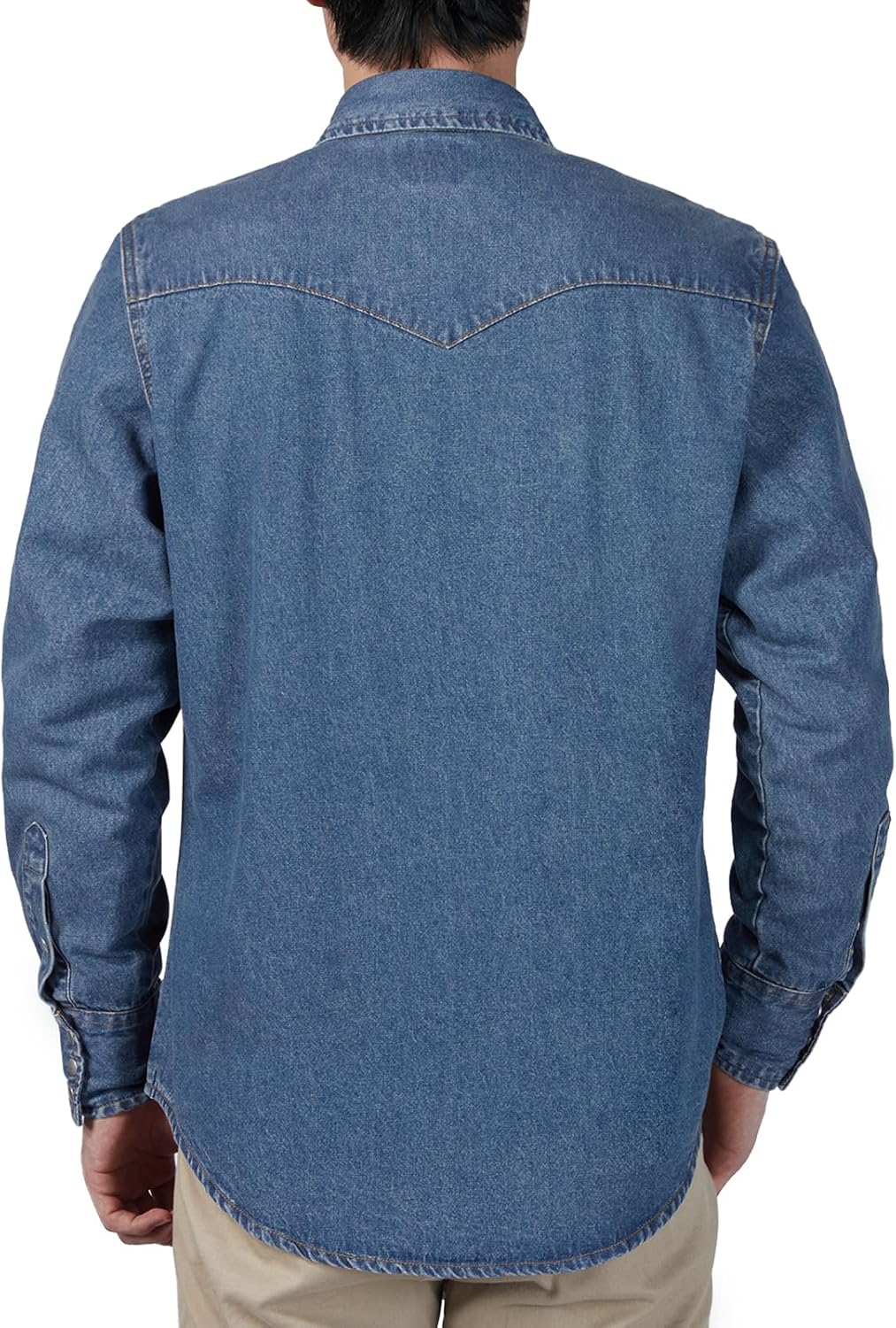 HISEA Men's Denim Shirt Long Sleeve Work Shirt Mens Regular Fit Button Down Shirts Cotton Work Shirts Washed Finish - Image 4