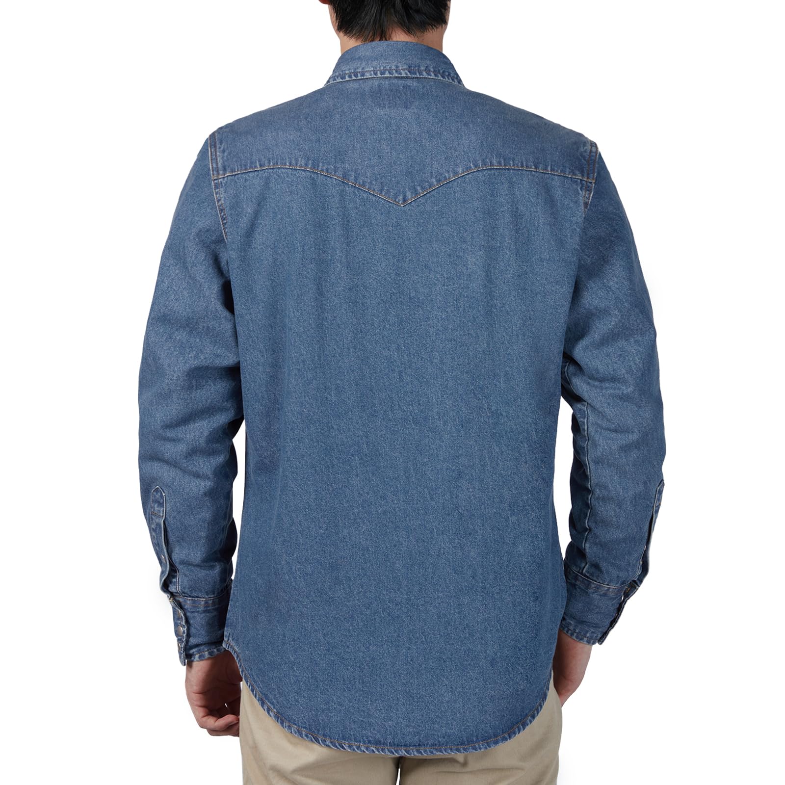HISEA Camisa vaquera de manga larga para hombre, camisa de trabajo para hombre, ajuste regular, con botones, camisas de trabajo de algodón, acabado lavado