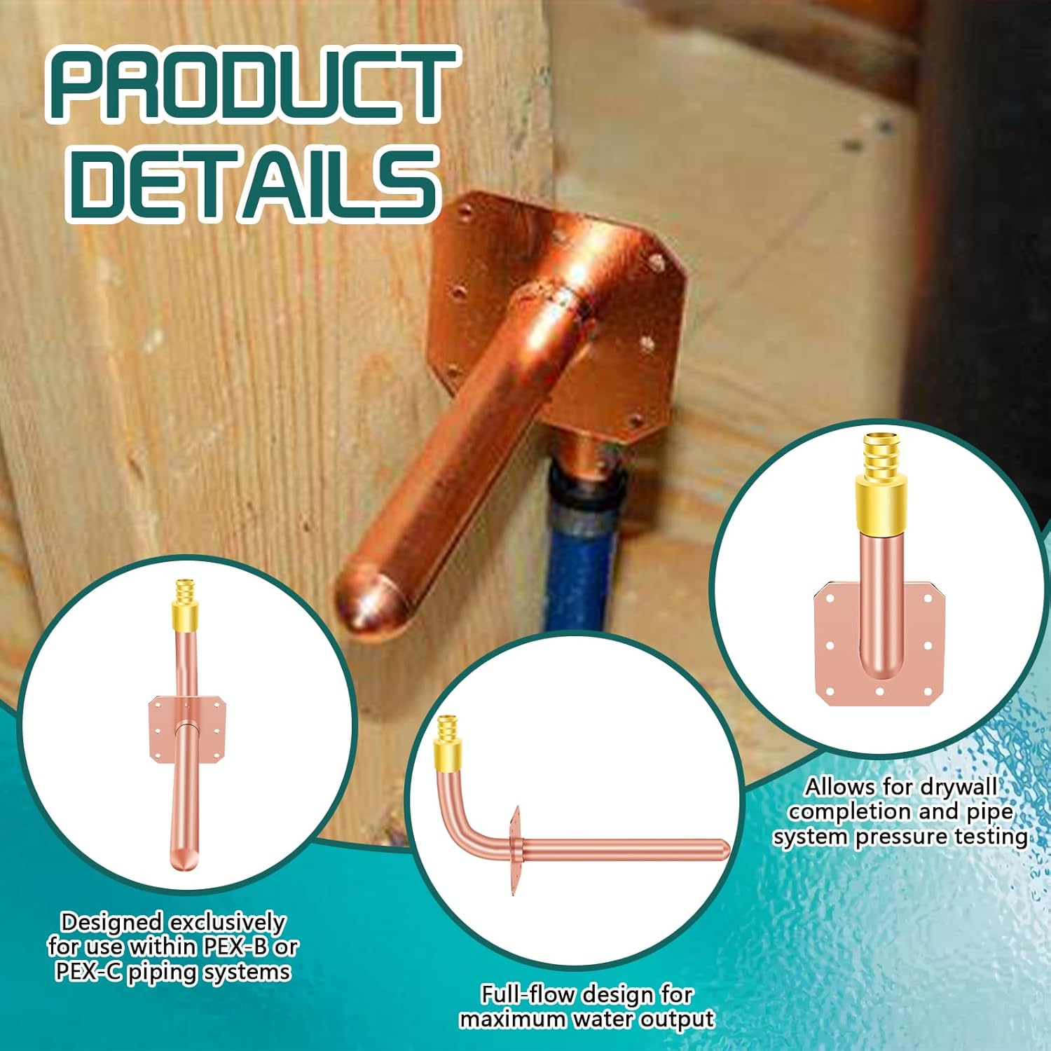 Boltigen 1/2" PEX Copper Stub Out Elbow 5-Pack with Wall Flange - 6 Inch, F1807 Certified with Stainless Steel Crimp Clamps for PEX-B/C Systems