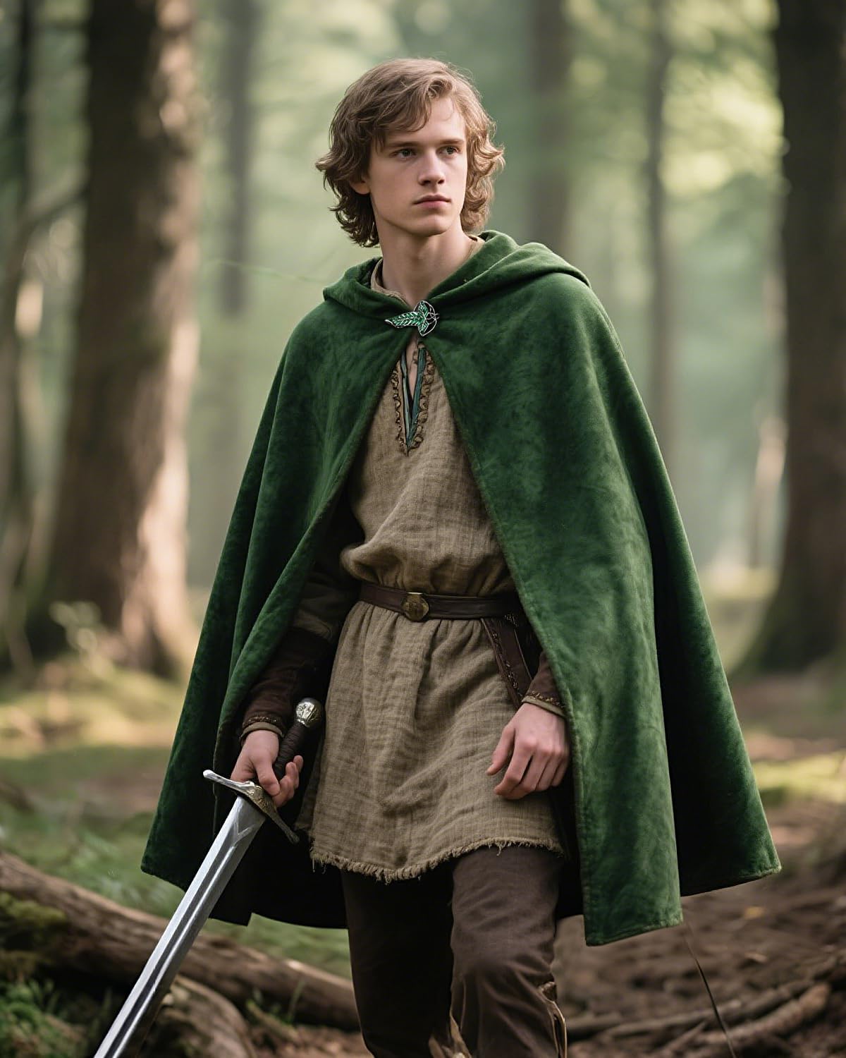 Joukavor Hobbit Cloak with Leaf Brooch - Image 2