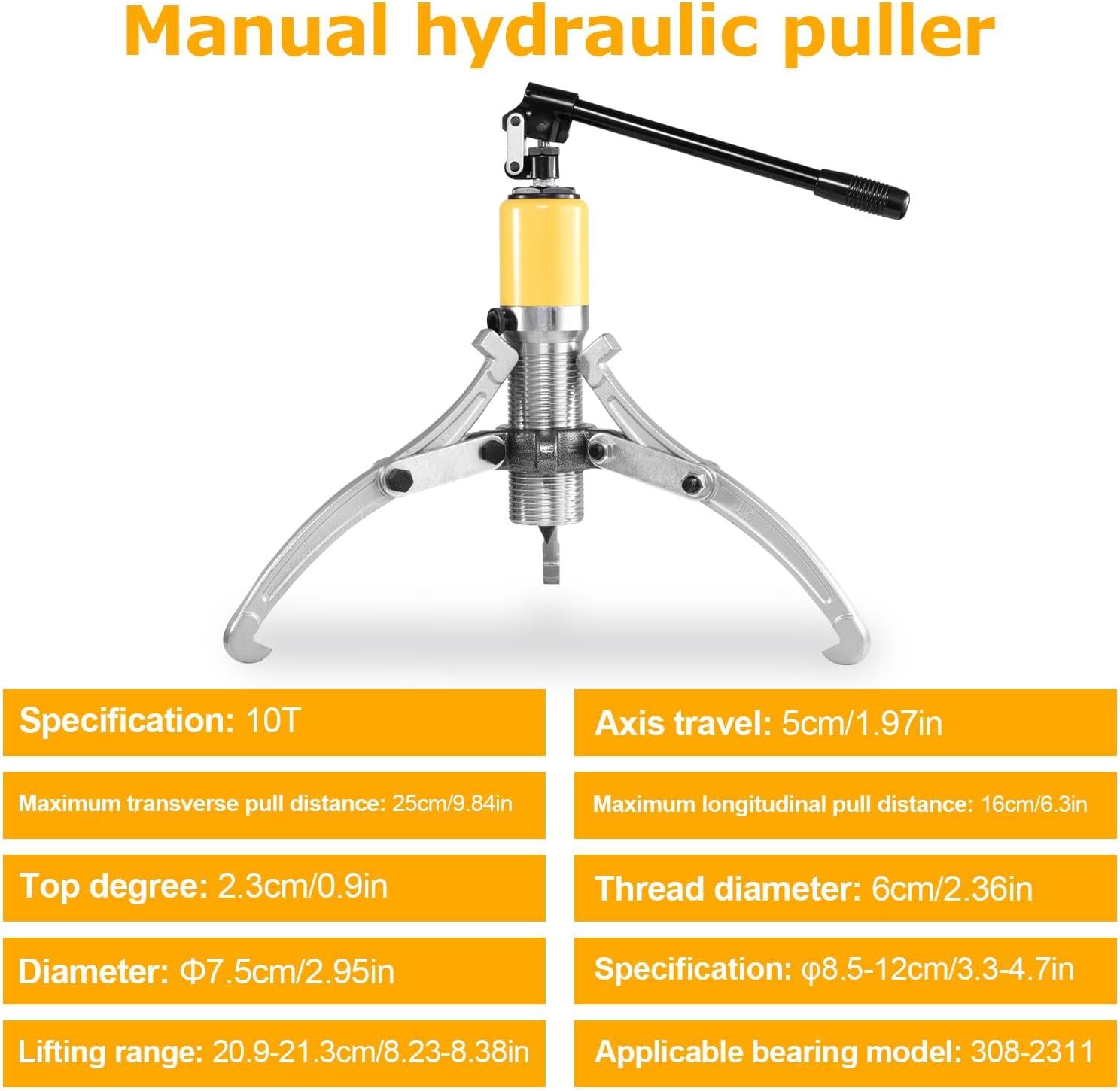 Hydraulic Puller, 10 Ton Wheel Bearing 3-Jaw Puller Hydraulic, One-Piece Hydraulic Puller Manual Hydraulic Puller Suitable for Factories and Repair Sites