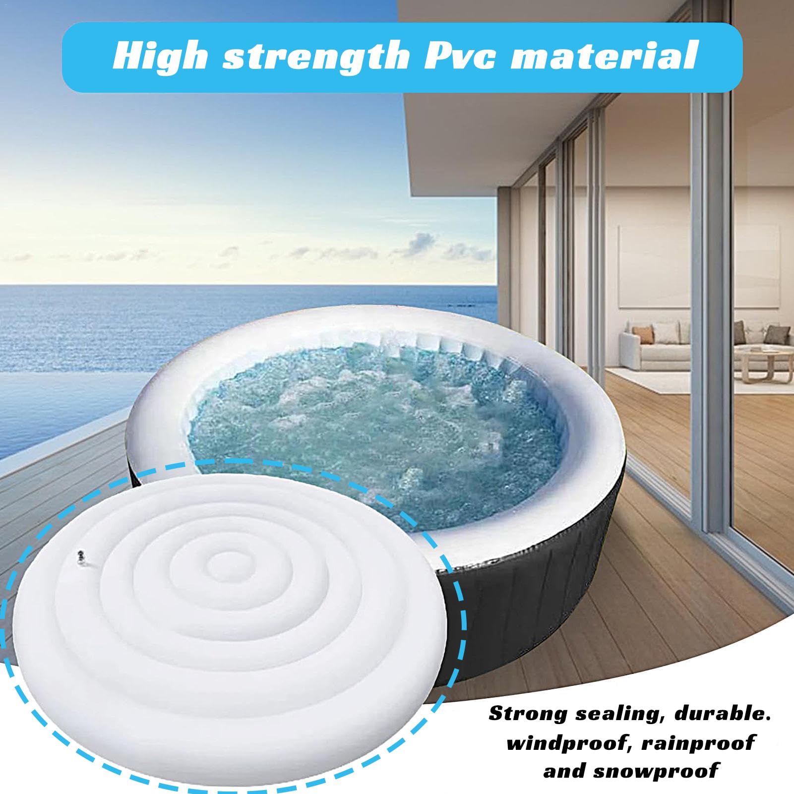 Cubierta inflable para bañera de hidromasaje, 160 cm con válvula de inflado y desinflado fácil, resistente al viento, a prueba de lluvia, nieve, cubierta de spa aislada (circular, 160 cm)