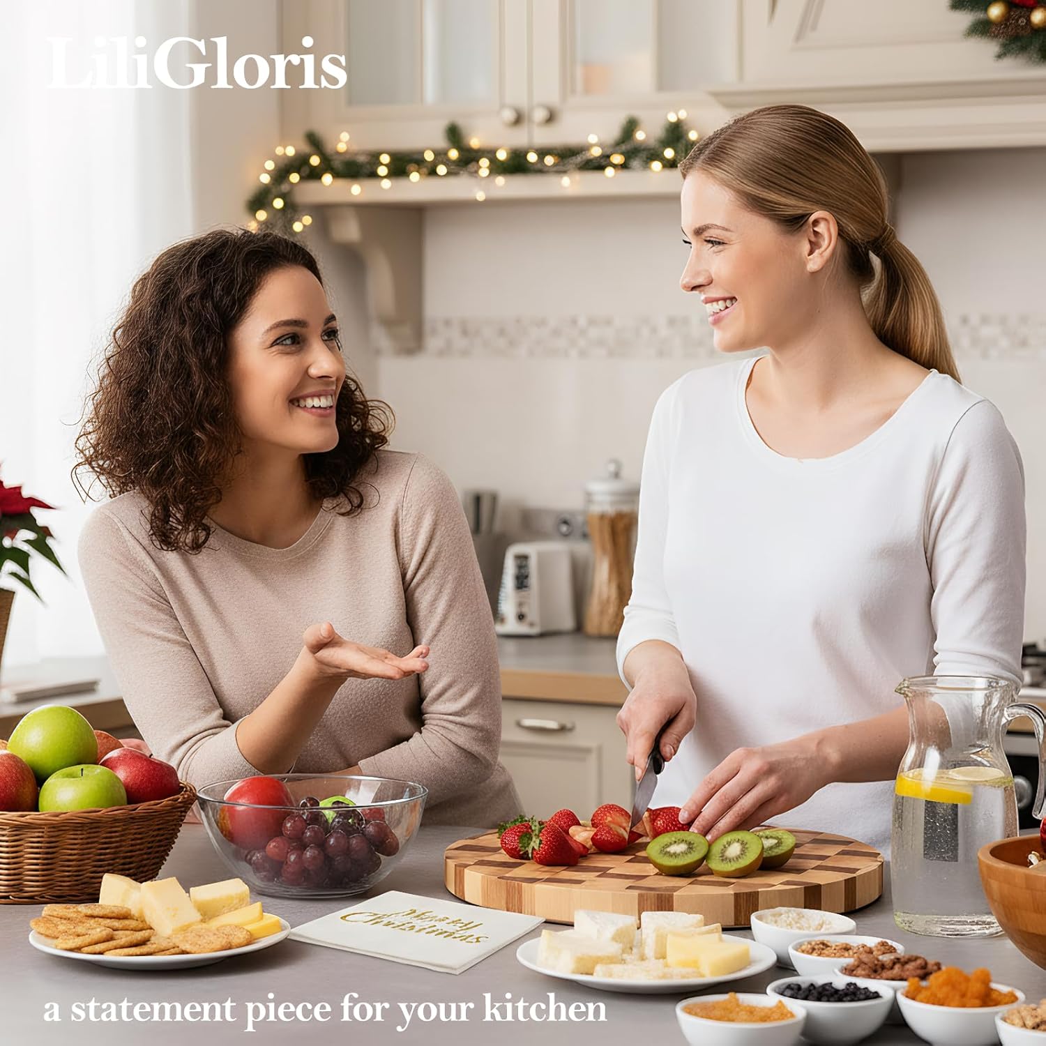 Checkered Cutting Board - Thickened Design, Ideal for Meat and Vegetables, Paint-Free & Wax-Free, Durable & Wear-Resistant, with Metal Handle for Easy Grip