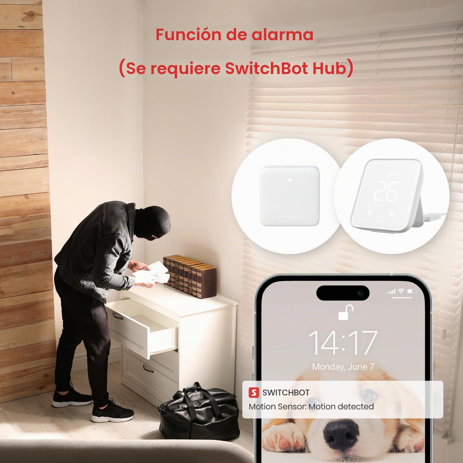 SwitchBot Sensor de Movimiento Inteligente, Sistema de Seguridad inalámbrico para el hogar, Alerta de Detector de Movimiento con Sensor infrarrojo pasivo, añade SwitchBot Hub Compatible con Alexa