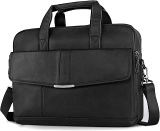 Mens Leather Laptop Bag Briefcases for Men 15.6 Inch Leather Briefcase Business Work Laptop Handbag Shoulder Bag Messenger Bag with Removable Strap