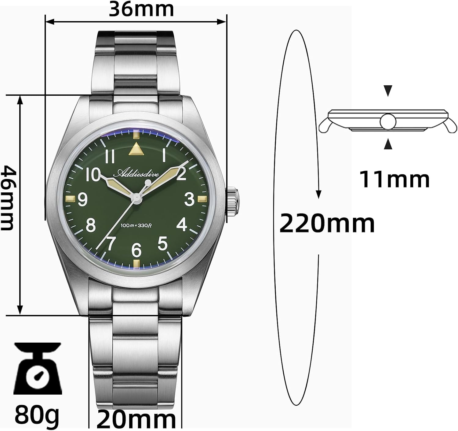 ADDIESDIVE Titanium Watches for Men Women 80 g Ultra-Lightweight VH Quartz Sweep Second Movement Super Lume 100 M Waterproof Everyday Watch