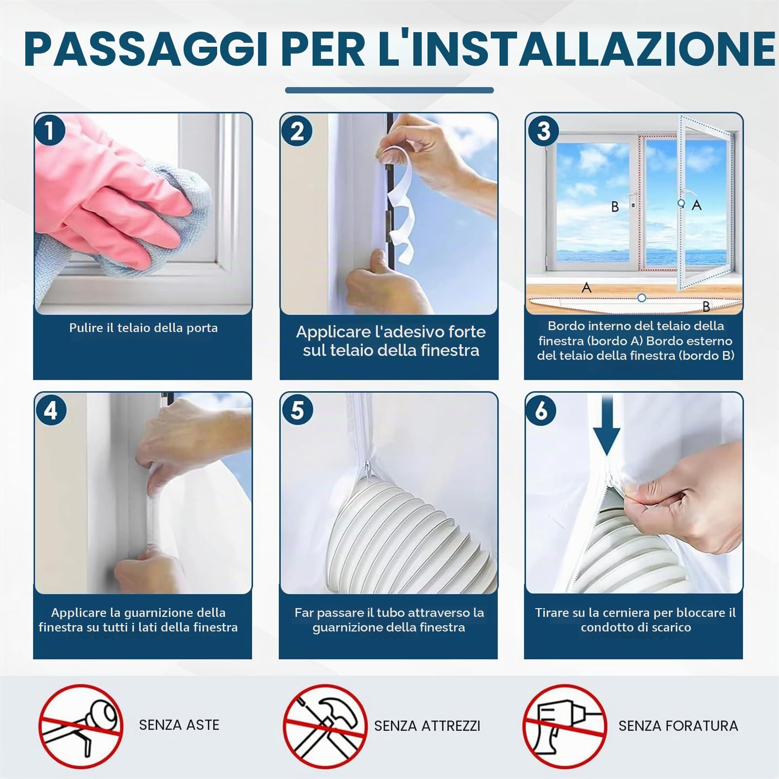 400cm Guarnizione Finestra Condizionatore, Condizionatore Portatile Kit Finestra, Kit Condizionatore Finestra, Adatto Per Finestre a Battente, Lucernari, Senza Forare, Facile Da Montare, Bianco