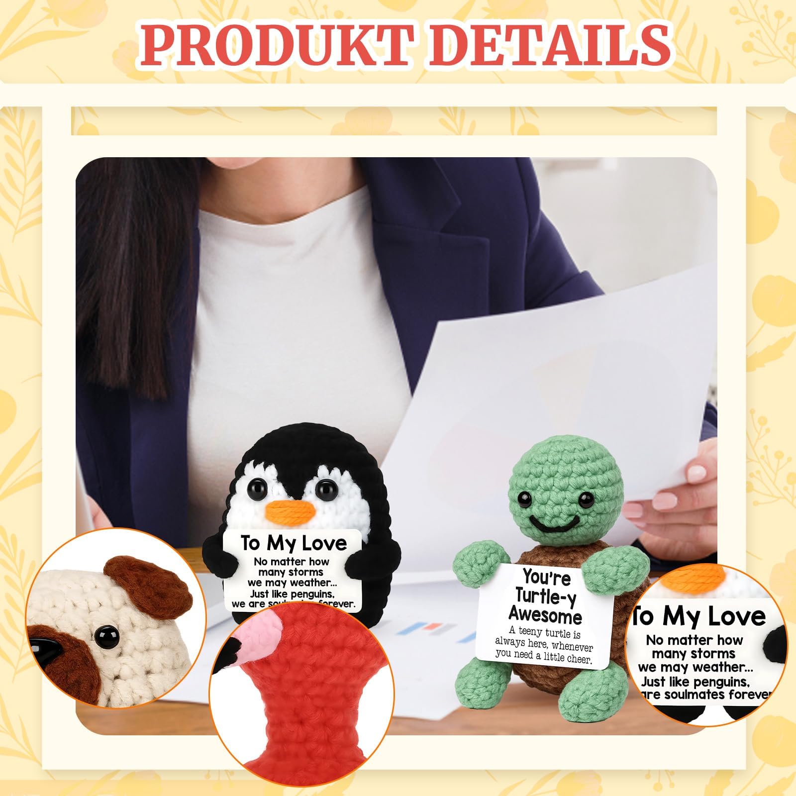 ZORVEXLYNX 4PCS Crochet Animals, Feel-Good Gift, Crochet Animals Handmade with Great Material for Desk Decor Car Accessories - Image 3