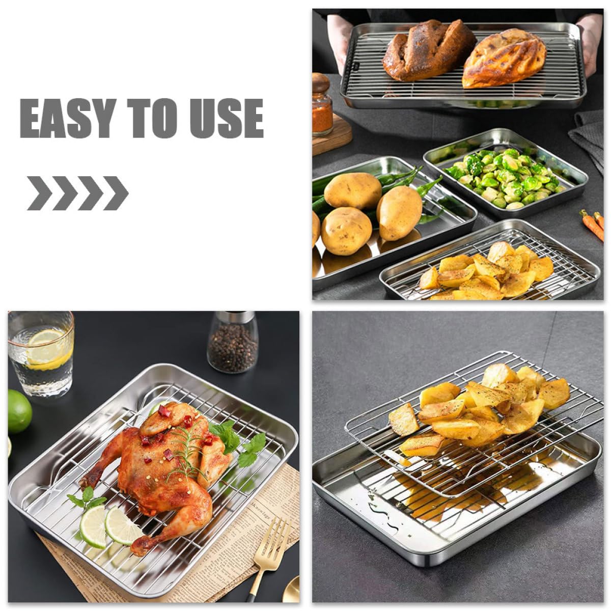 Ciieeo Bandejas para Hornear Resistentes y Versátiles con Rejilla para Enfriar Juego de 2 de Acero Inoxidable Ideales para Horno y Repostería