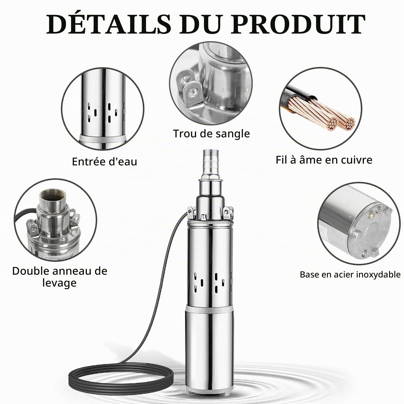 Pompe Immergée Solaire pour Puits, Pompe Submersible de Puits Profond Automatique Usage Domestique Agricole Industriel