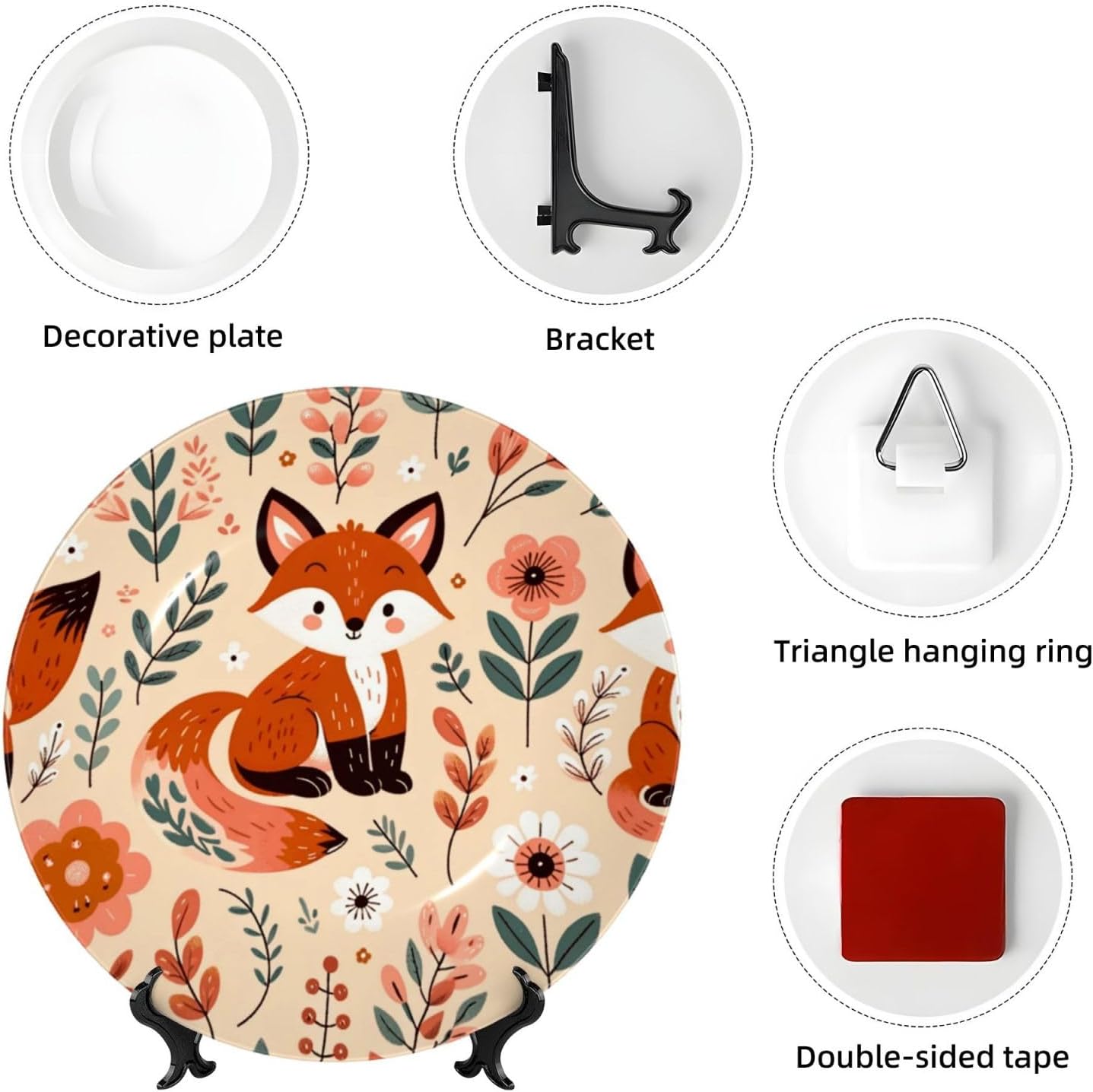 Luck-Cute-Fox 10 Inch Decorative Plate With Stand, Elegant Display Wall Plate For Home Decor