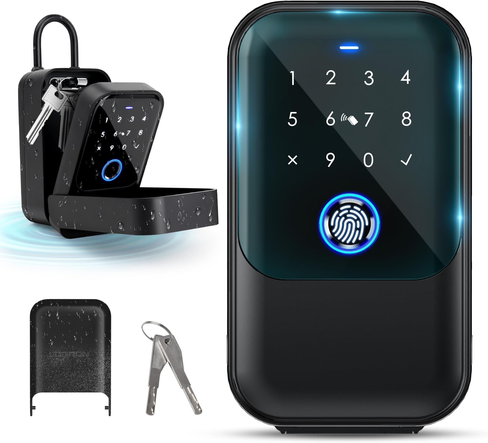 Smart Key Lock Box, Bluetooth Fingerprint Lock Box with Tuya APP Control, Fingerprint Recognize & Multiple Code Types, Security Key Lock box for Outside, Owner, Realtor, Airbnb (New Version)