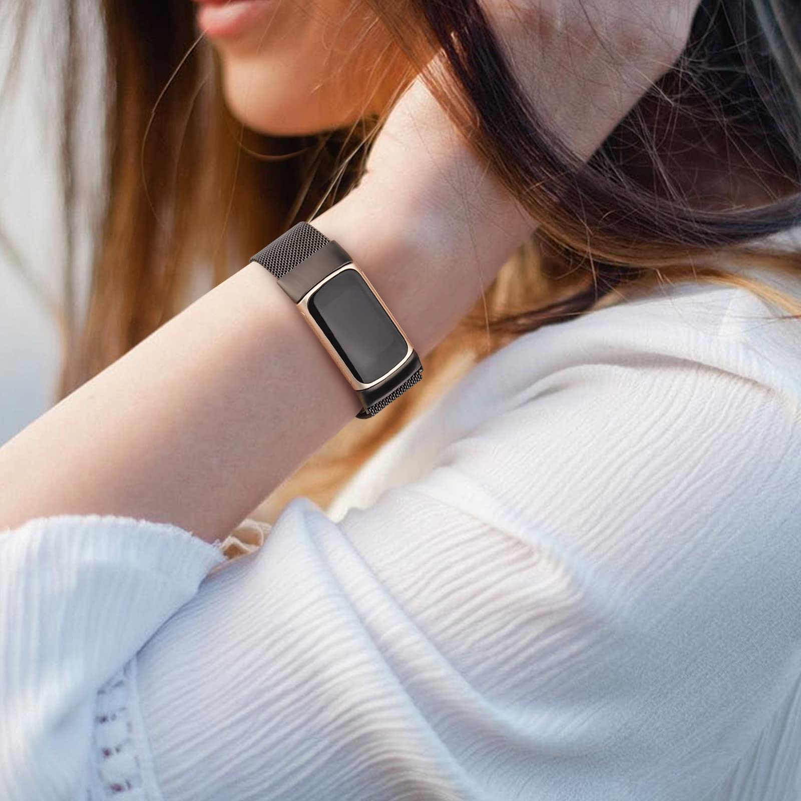 Zoye Metal Strap Compatible with Fitbit Charge 6 Strap for Women Men Adjustable Stainless Steel Mesh Loop Replacement band with Magnetic clasp for Fitbit Charge 6 (Space Gray) - Image 3