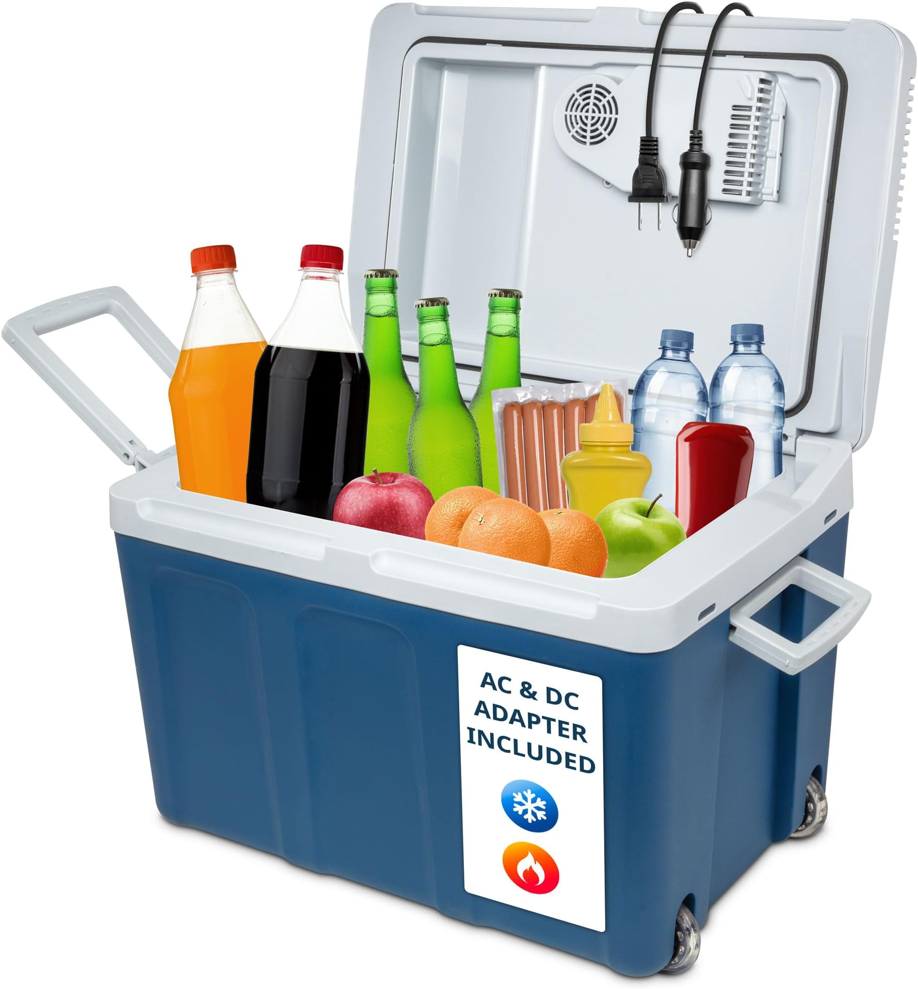 Electric Cooler & Warmer with Wheels & Handle |48 Quart (45 L) Portable Thermoelectric Fridge For vehicles & Trucks| 110V AC Home Power Cord & 12V Car Adapter for Camping, Travel & Picnics