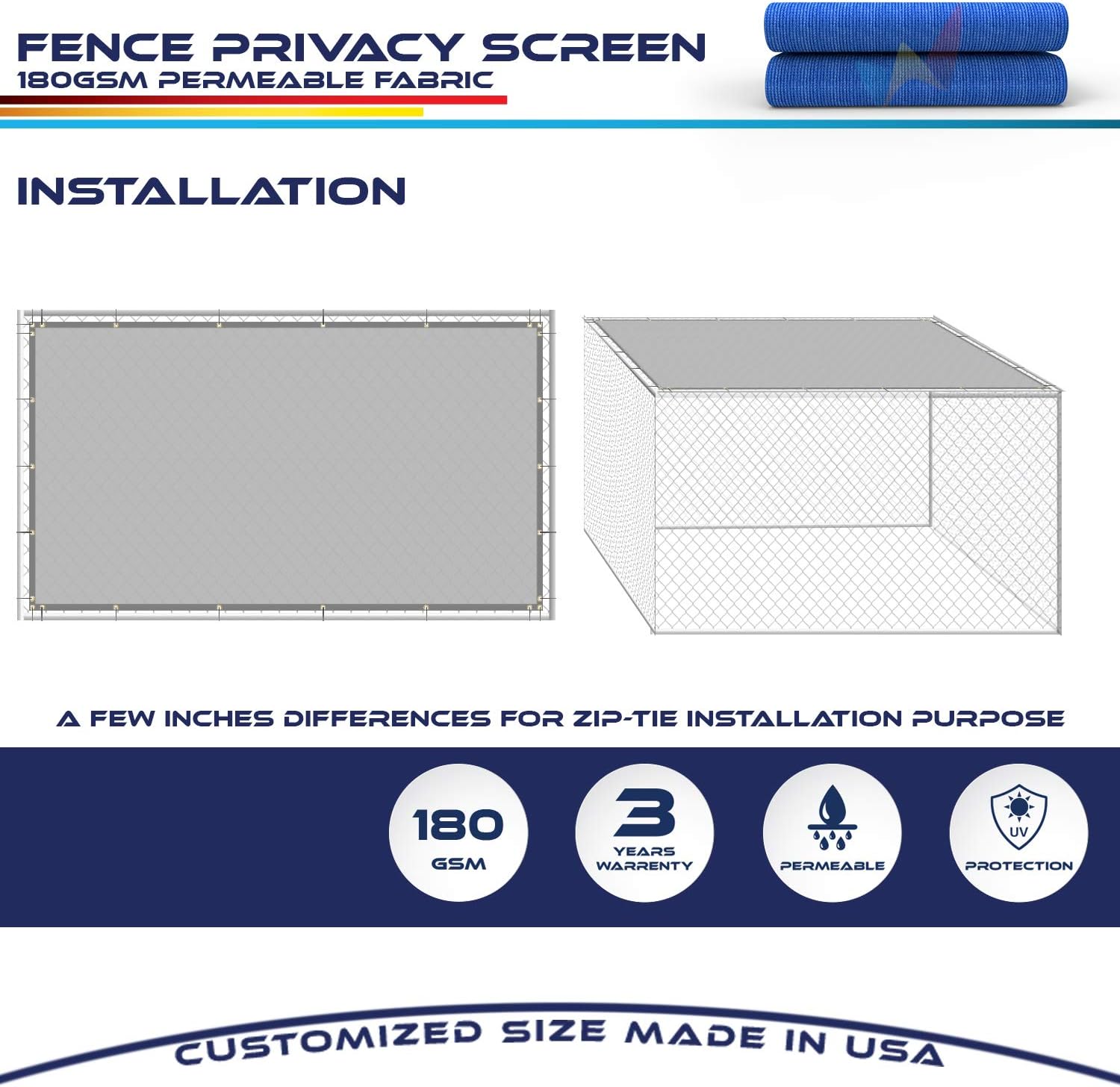 Windscreen4less Fence Privacy Screen 3' x 25' Heavy Duty Windscreen Fencing Mesh Fabric Cover for Patio Garden Backyard Lawn Carport Pool Fence, Blue