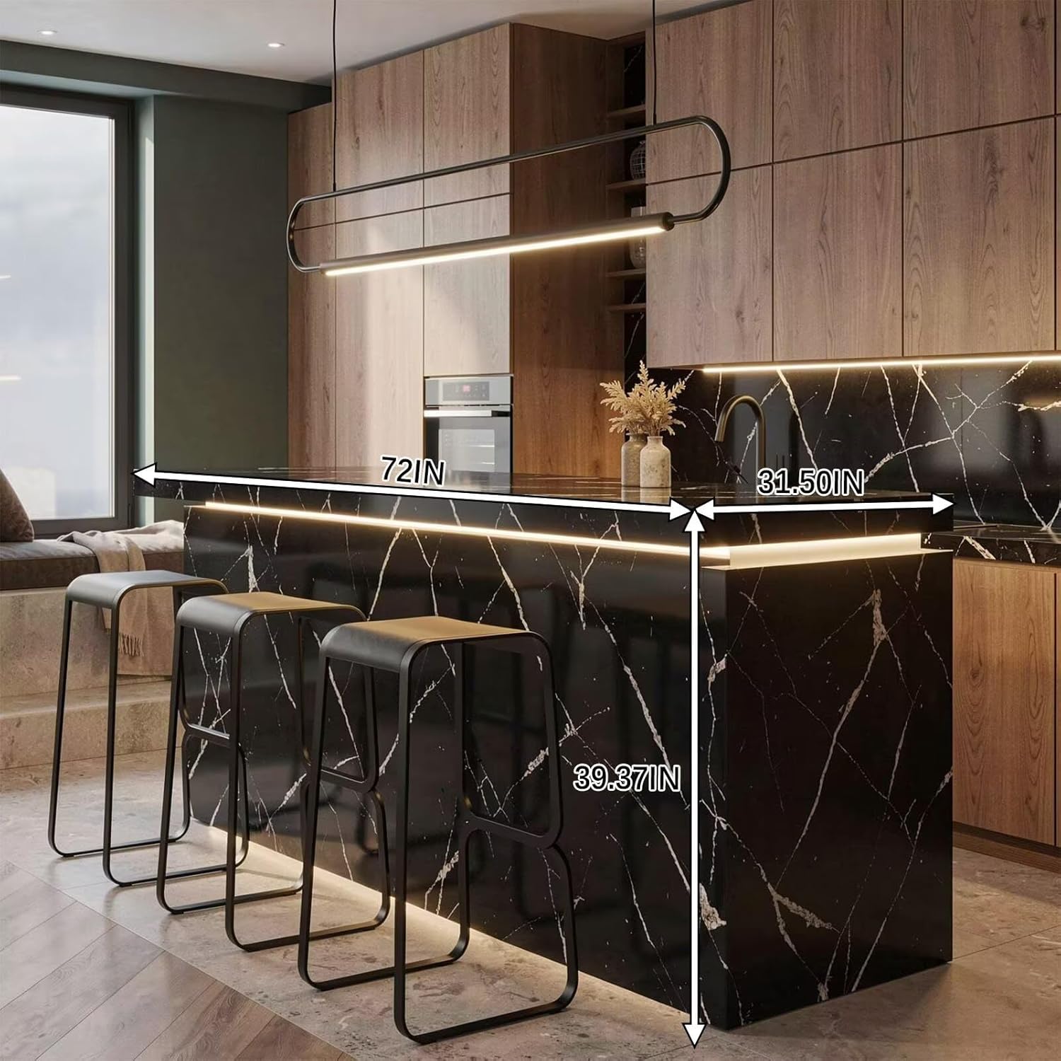 Kitchen Island with Storage - Kitchen Island Table with LED Lighting, Under-Cabinet Illumination, Modern Dinning Table Includes Integrated Sink, Power Outlets (72IN No Chairs)